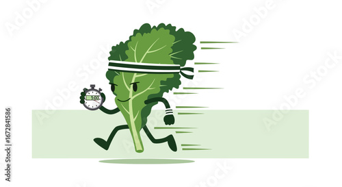 Healthy Leaf Running with Stopwatch, Timing Exercise Concept in Animated Illustration