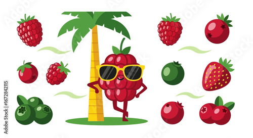 Joyful Berry Companions Relaxing Together Awaiting Summer Fun Near Palm Tree Delightfully