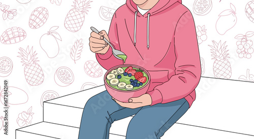 Healthy Smoothie Bowl Enjoyment Depicted With Fresh Fruits And Contemporary Style