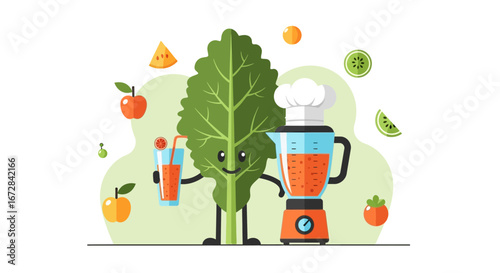 Healthy Smoothie Delight: Wholesome Illustration Featuring Fruits, Vegetables and a Blender
