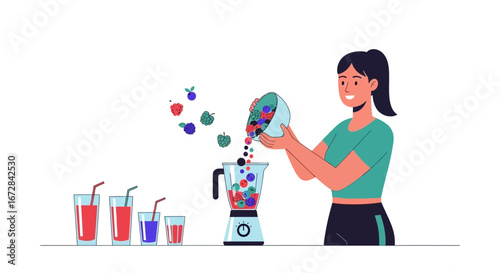 Healthy Smoothie Preparation With Fresh Berries and Juices is a Lifestyle Choice
