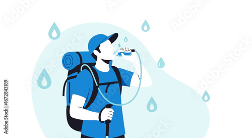 Hiker Hydrating During Outdoors Adventure Demonstrating Healthy Active Lifestyle Concept