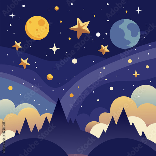 winter landscape with stars