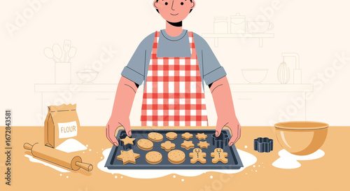 Homemade Baking Scene With Freshly Baked Cookies And Person In A Kitchen Setting