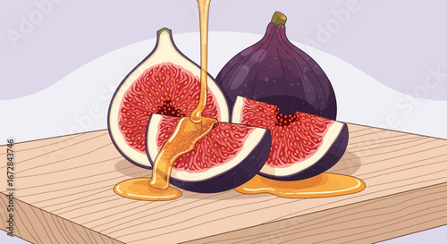 Honeyed Figs On Wooden Board Offer A Delicious And Healthy Indulgence