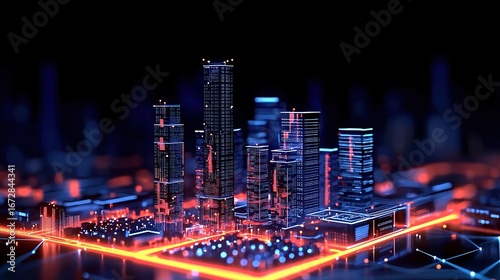 Wallpaper Mural Red Blue Light Effect Mini Tech City (Business Tech Promotion Background) Torontodigital.ca