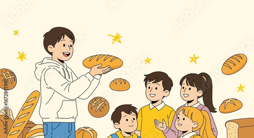 Joyful Children Discover Freshly Baked Bread, Sharing Culinary Delight Together
