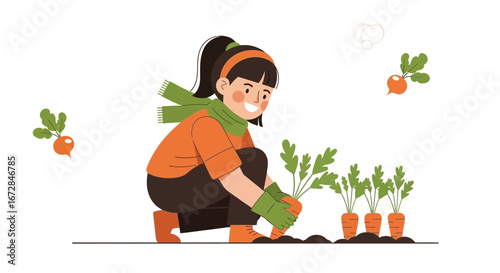 Joyful Gardener Harvests Carrots Cultivated In Her Lush Garden Celebrating Bounty