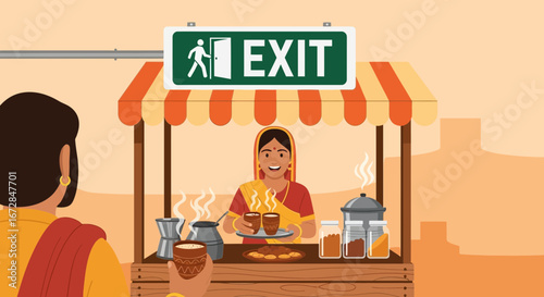 Indian Street Vendor Selling Refreshments, A Daily Scene Depicting The Culture