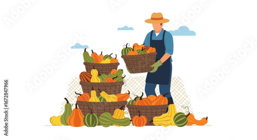 Harvesting Pumpkins: A Bountiful Illustration of Agricultural Labor and Seasonal Abundance
