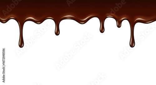 Melted Chocolate Drips Seamless Border Pattern Isolated on Transparent PNG Background