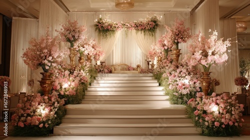 Grand floral staircase wedding decoration