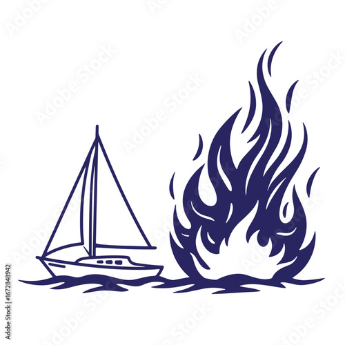 Sailing vessel with fire nautical illustration decorative design suitable for various creative projects