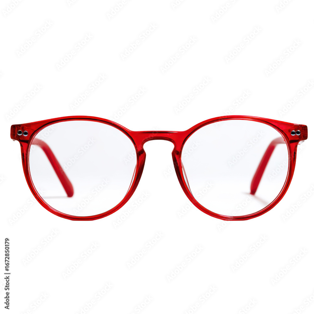 Fototapeta premium Stylish red round eyeglasses with clear lenses isolated on transparent background