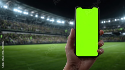 Smartphone with green screen in stadium