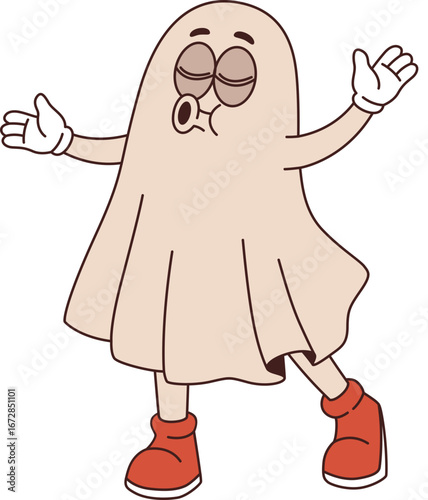 Cartoon Retro Groovy Ghost Illustration