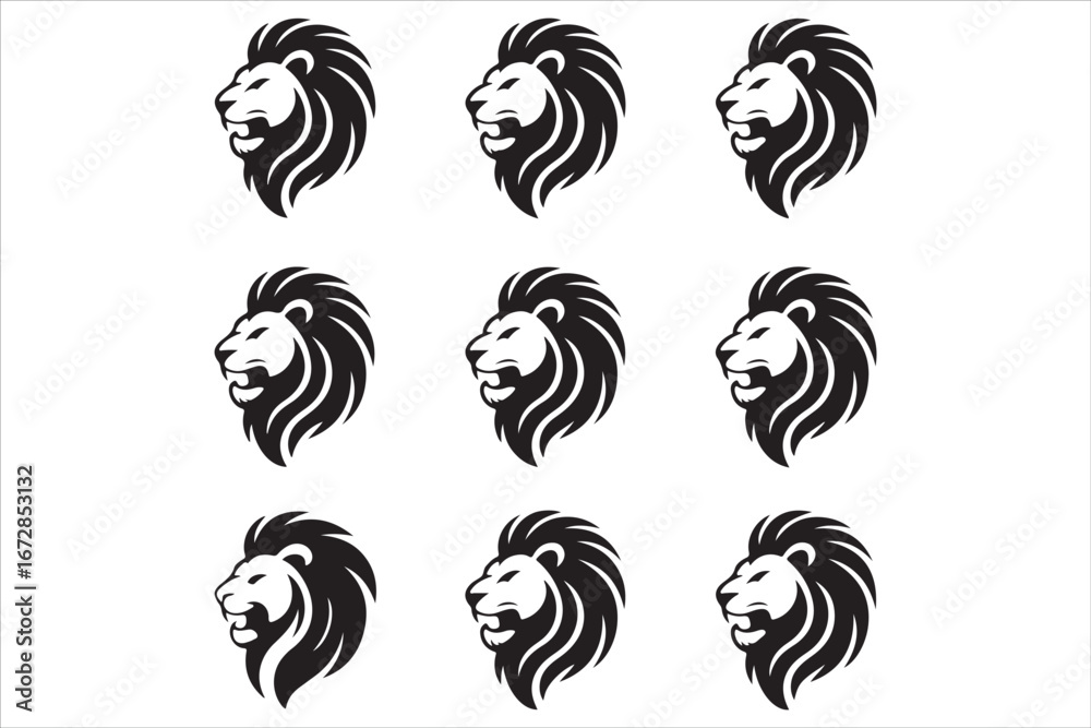Fototapeta premium Majestic Lion Silhouettes – Vector Bundle for Logos, Tattoos, and Designs