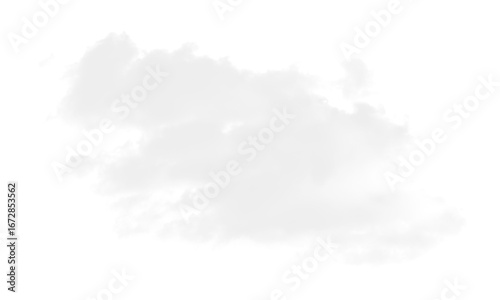 A fluffy, white cloud formation isolated against a clean, white background, creating a soft and ethereal atmosphere.
