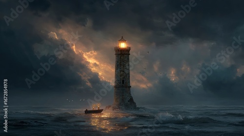 Lighthouse amidst stormy sea