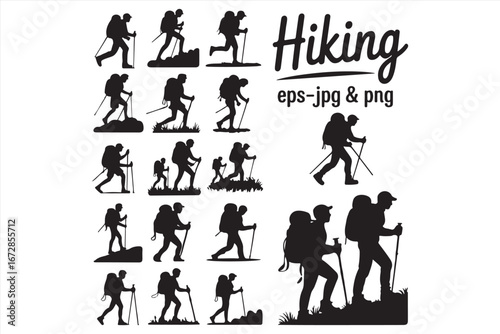 Hiking Silhouettes – Vector Bundle of Hikers, Backpackers, and Trekkers