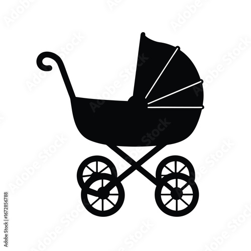 Classic Black Silhouette Baby Carriage Stroller Icon Graphic Design Element