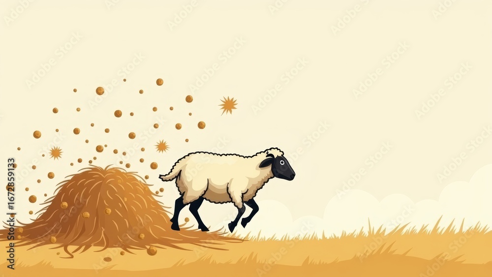 Fototapeta premium Small Sheep Hill Scene Illustration