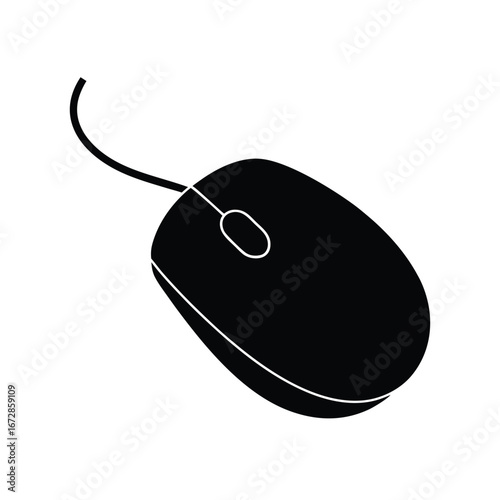 Simple Black and White Computer Mouse Icon: Technology Graphic Design Element