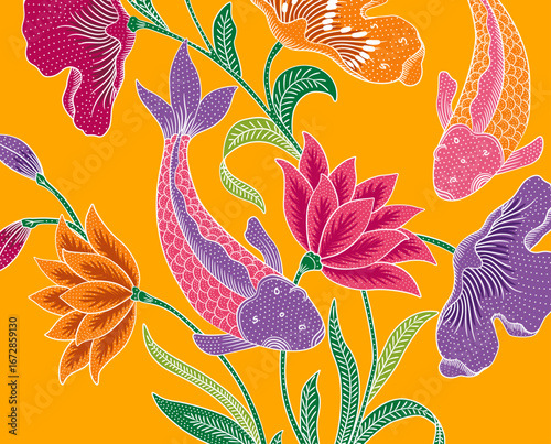 Part of Nyonya Batik Sarong Lotus Pattern