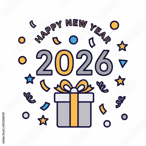 Celebrate a vibrant new year with 2026 gift and confetti, perfect for holiday promotions and festive greetings