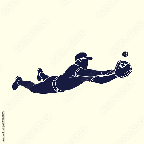 silhuette of baseball player diving to catch a ball during an intense game moment
