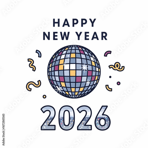 Celebrate 2026 New Year's Eve with festive disco ball and confetti for vibrant party promotions