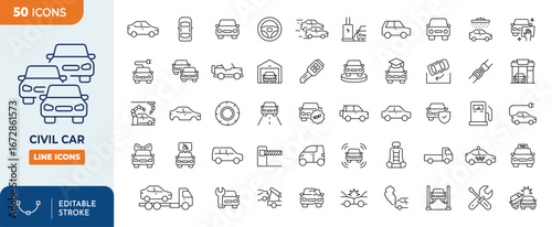 Civil car line editable icon set.