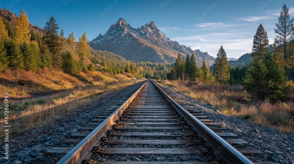 Fototapeta premium Autumnal mountain railway track