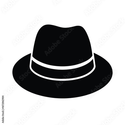 Simple Black Fedora Hat Icon: Minimalist Vector Graphic Design