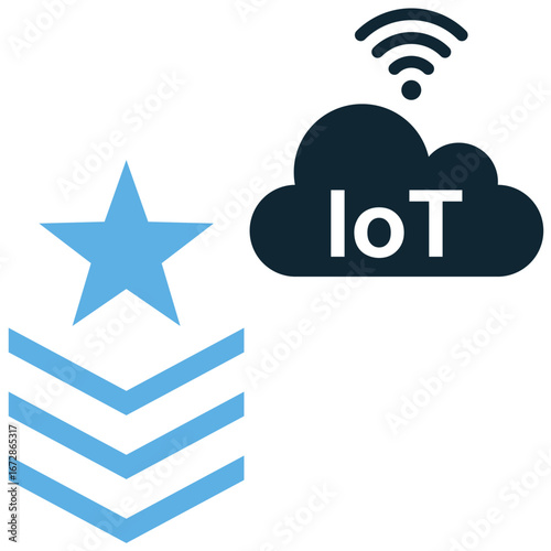 Military IoT icon vector for defense technology, connected combat, and tactical networks. Useful for illustrating a modern battlefield and automated defense systems.