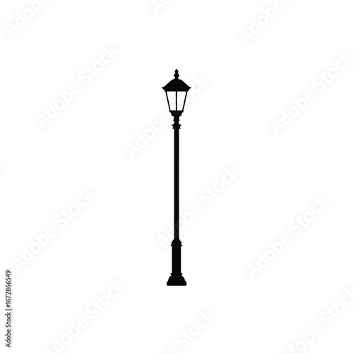 Classic Black and White Street Lamppost Silhouette Illustration Graphic Design Element