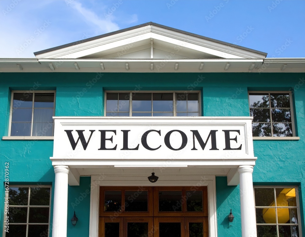 Obraz premium Welcoming Blue Building with Classic Architectural Design.