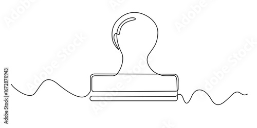 Single continuous line drawing of a rubber stamp. Minimalist sketch style symbolizing approval, certification, document validation, or authority in simple design