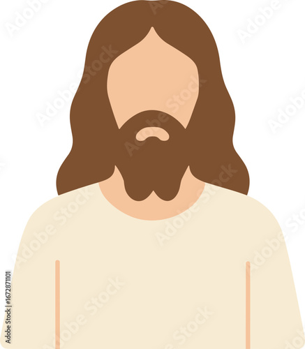 Minimalist Flat Illustration Long Hair Beard Person Religion Character Icon