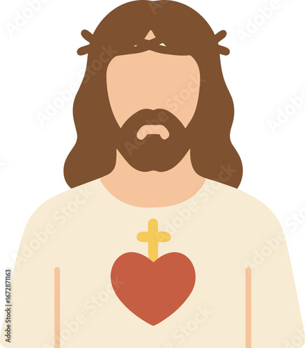 Simple Flat Jesus Christ Illustration Wearing a Crown of Thorns Icon