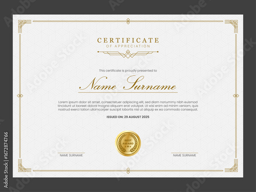 Retro certificate of appreciation template for company. Award certificate with vintage border. Multipurpose certificate design with polygonal background pattern.