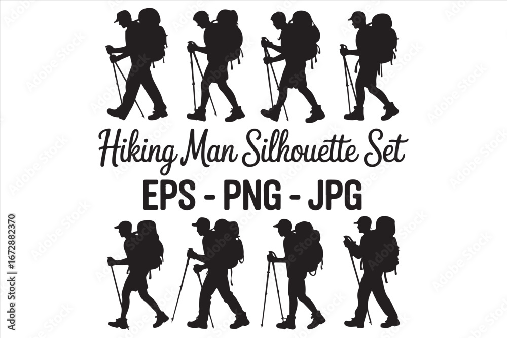 Obraz premium Hiking Silhouette Vector – Outdoor Adventure and Trekking Illustration