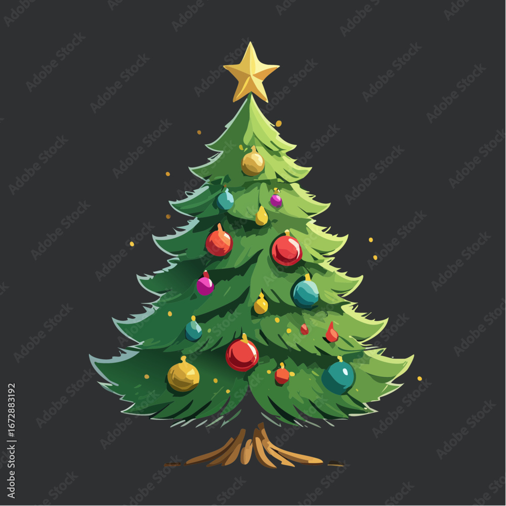 Fototapeta premium Vector Image: Simple Decorated Christmas Tree Isolated on a Black Background 7