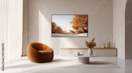 Comfortable living room under the warm autumn sun