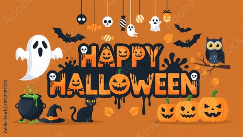 playful horizontal banner or header illustration for Halloween