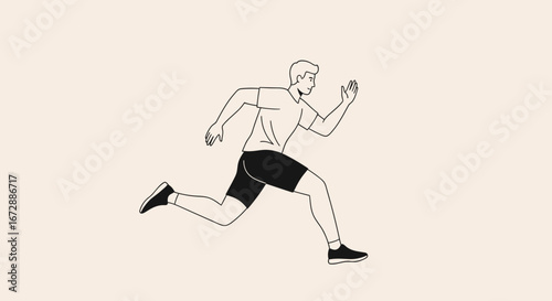 Dynamic athlete sprinting with focus and determination, showcasing peak physical fitness and athletic performance