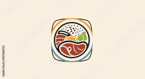 Culinary Art, Sushi Plate, Japanese Restaurant, Logo Design, Minimalist Style, Top-Down View, Food Aesthetics