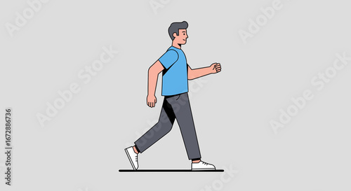 Confident man walking forward with determined stride, representing progress and forward momentum in business.