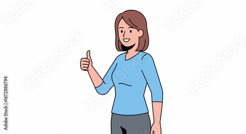Confident woman gives a thumbs up, conveying approval and positivity in a simple, modern style.