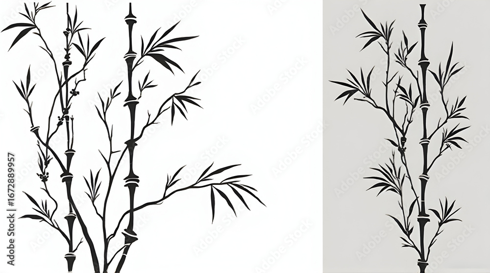 Fototapeta premium Bamboo Stencil Designs Black Silhouettes on White Background